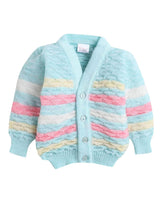 Little Angels Little Angels V-Neck Full Sleeves Full Sleeves Multi Striped Cardigan, Tie-Knot Cap and Socks Sweater Sets Twinkle Weave Baby Wool Set